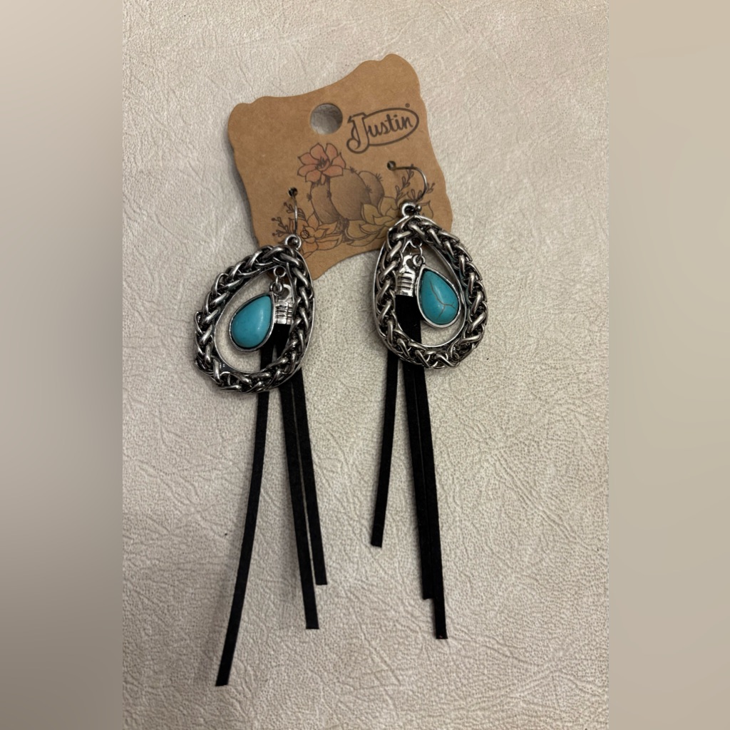 Justin Silver And Turquoise Teardrop Earrings